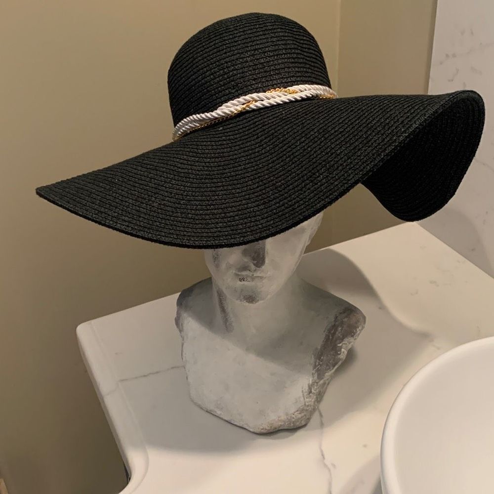 Black Floppy  Straw Sun  Hat